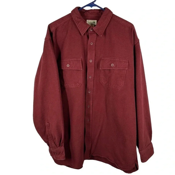 LL Bean Burgundy Heavy Weight Men's Chamois Shirt, Traditional‎ Fit XLR - Picture 1 of 7